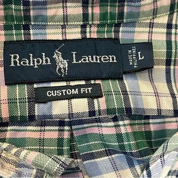 Ralph Lauren Custom Fit Pink Green Blue Plaid Button Down Dress Shirt Large - Picture 5 of 9